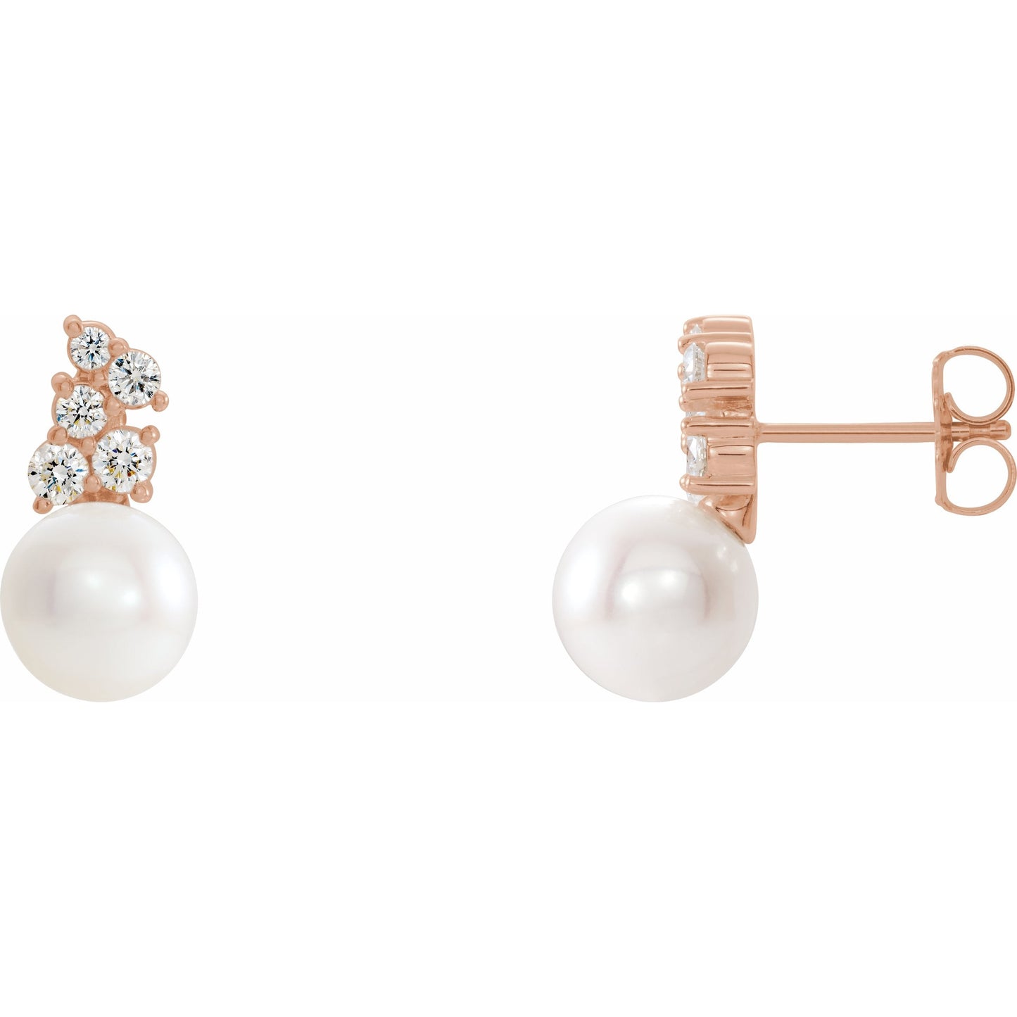 14K Rose Freshwater Cultured Pearl & 3/8 CTW Diamond Earrings