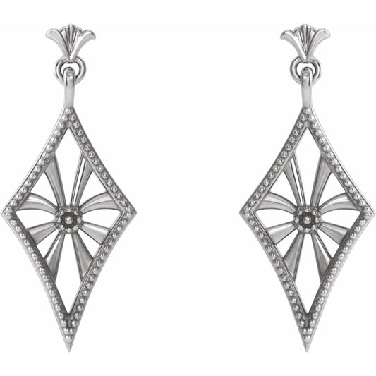 14K White Vintage-Inspired Dangle Earrings