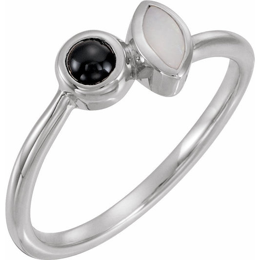14K White Opal & Onyx Ring