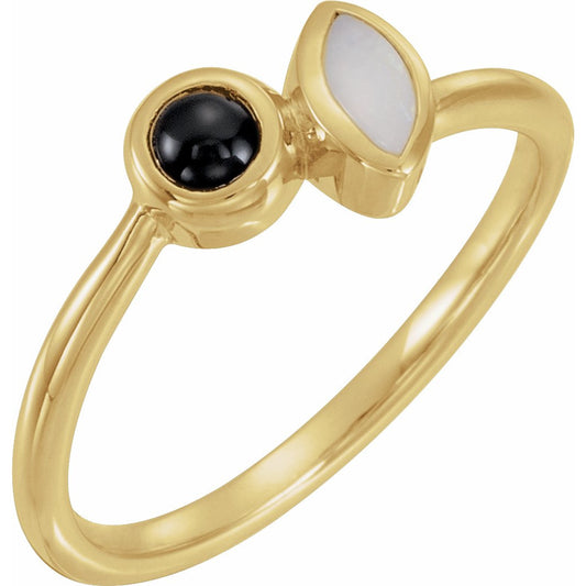 14K Yellow Opal & Onyx Ring