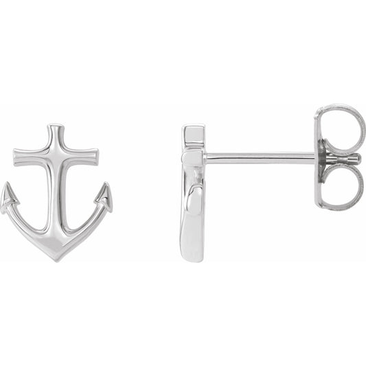 14K White Anchor Earrings