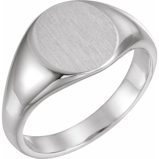 14K White 12.5x10.5 mm Oval Signet Ring