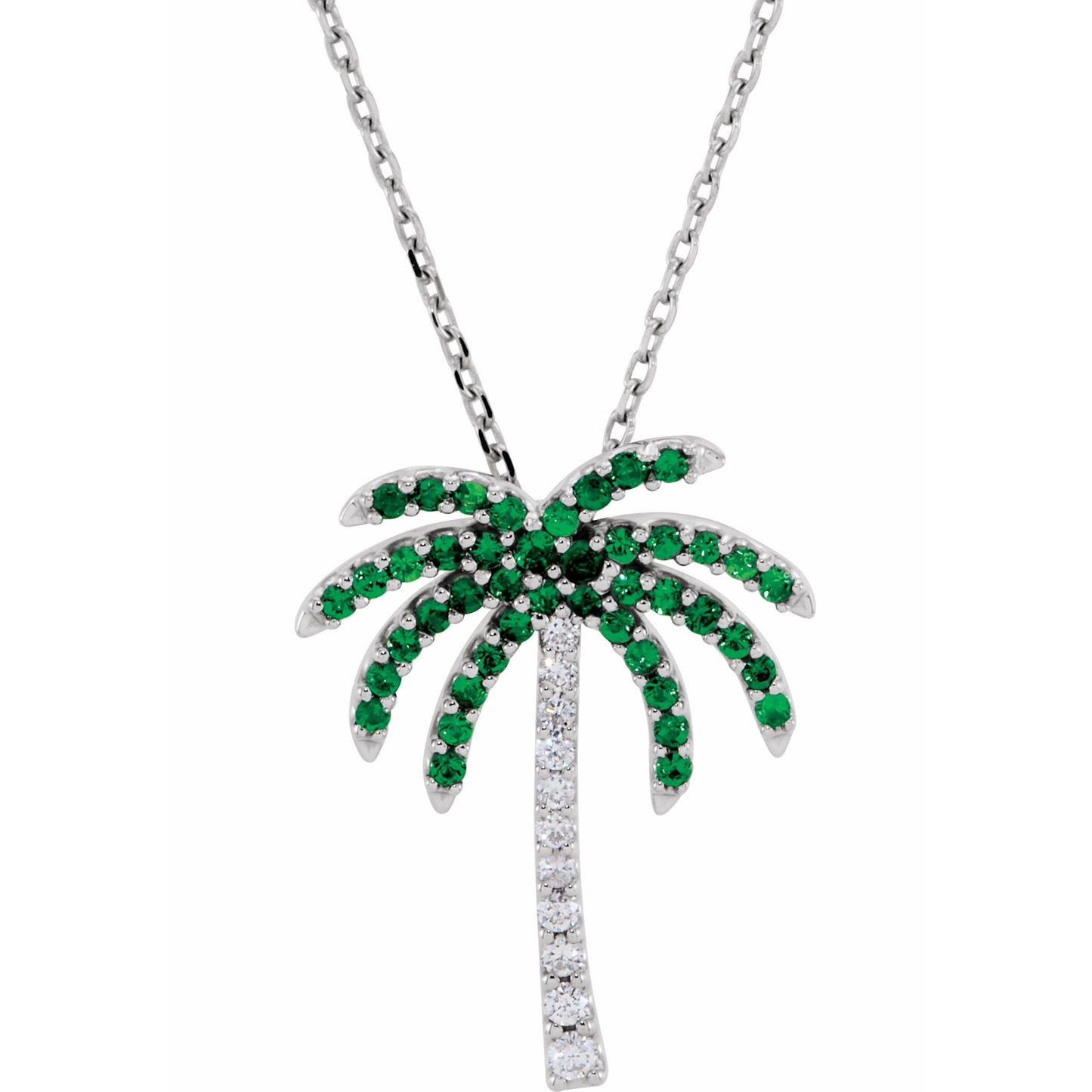 14K White Tsavorite Garnet & .08 CTW Diamond 16 Necklace