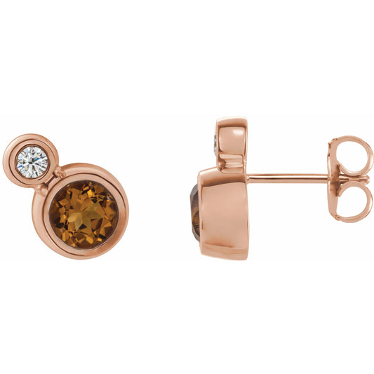 14K Rose Citrine & .03 CTW Diamond Earrings