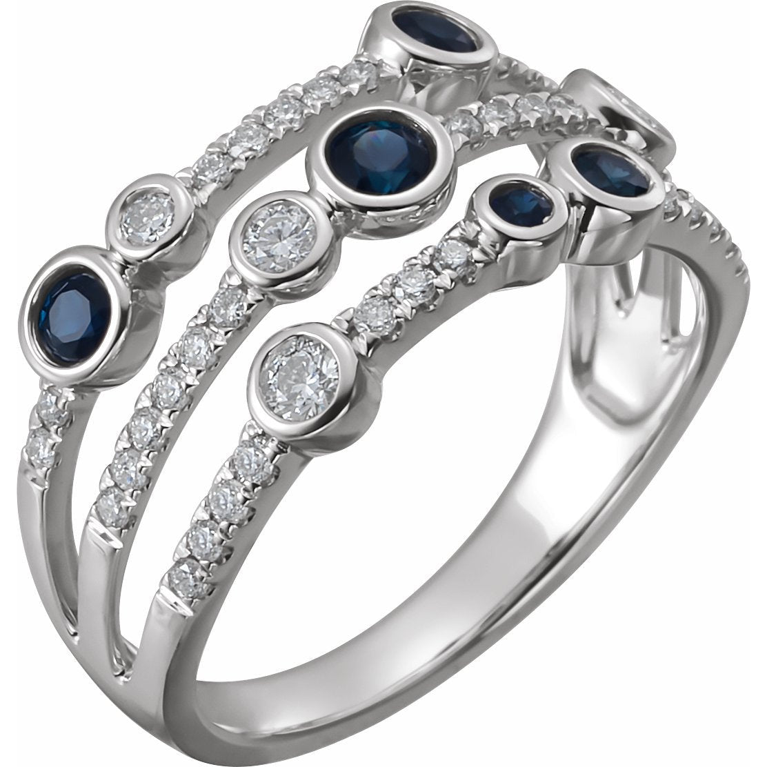 14K White Blue Sapphire & 3/8 CTW Diamond Ring