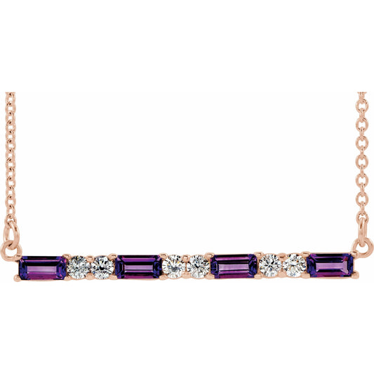 14K Rose Amethyst & 1/5 CTW Diamond Bar 16-18 Necklace