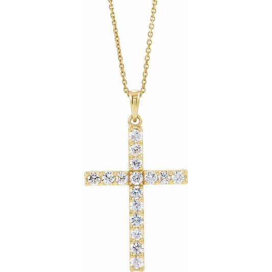 14K Yellow 1 CTW Diamond Cross 18 Necklace