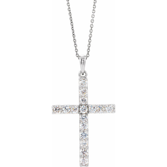 14K White 1 CTW Diamond Cross 18 Necklace