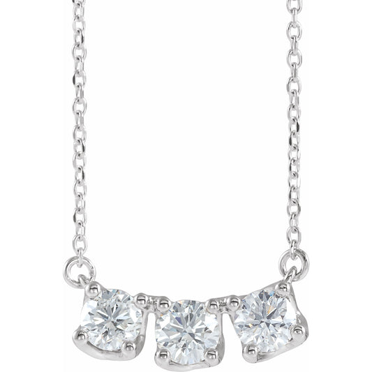 14K White 1 CTW Diamond Three-Stone Curved Bar 18 Necklace