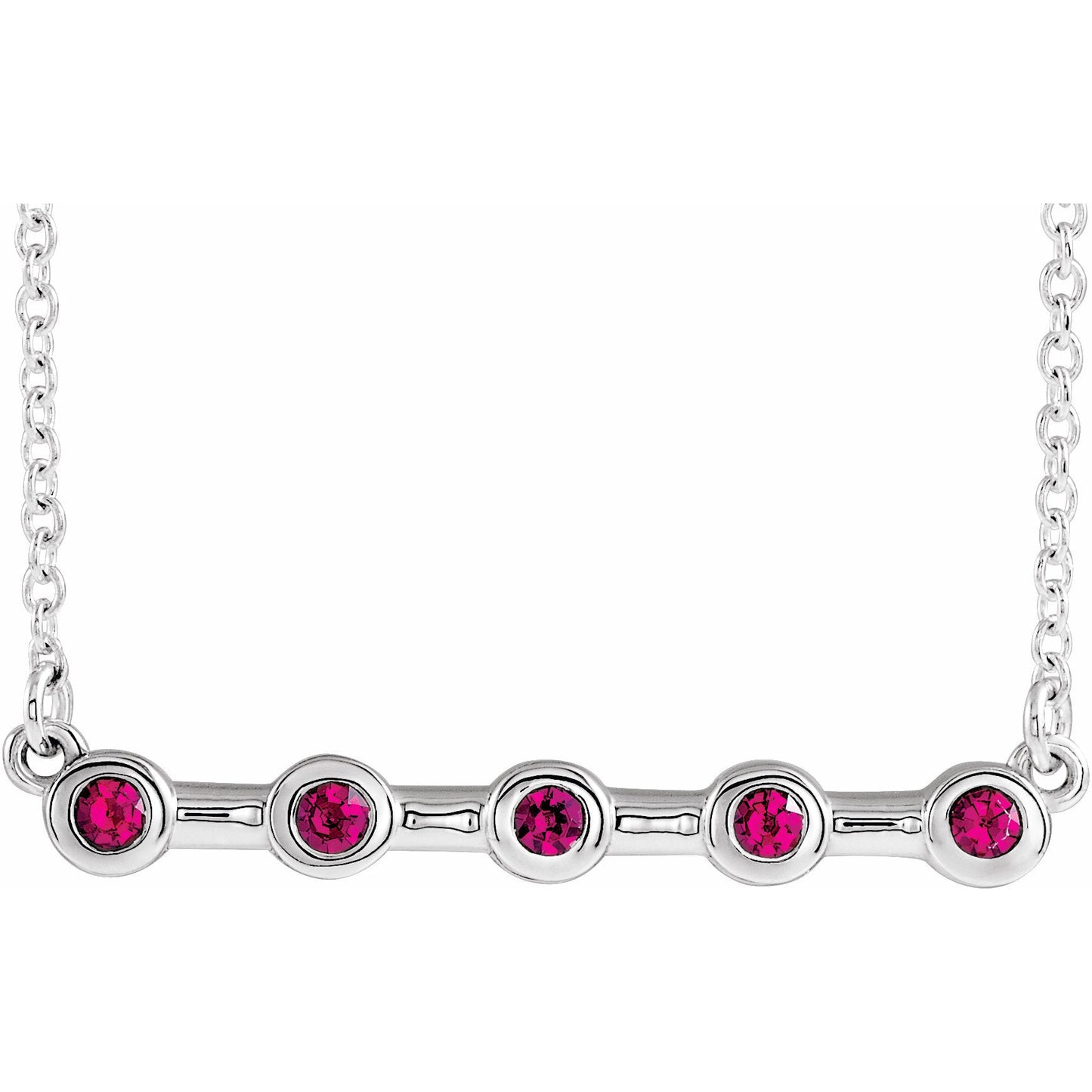 14K White Ruby Bezel-Set Bar 16 Necklace