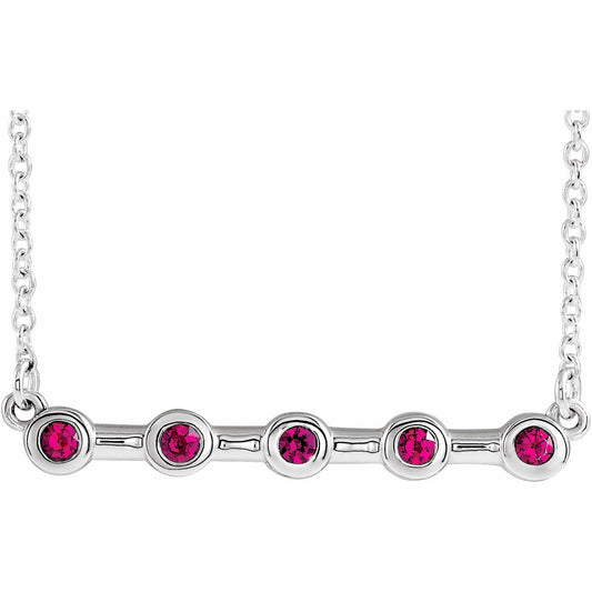 14K White Ruby Bezel-Set Bar 16 Necklace