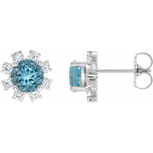 14K White Blue Zircon & 1/2 CTW Diamond Earrings