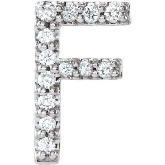14K White .05 CTW Diamond Single Initial F Earring