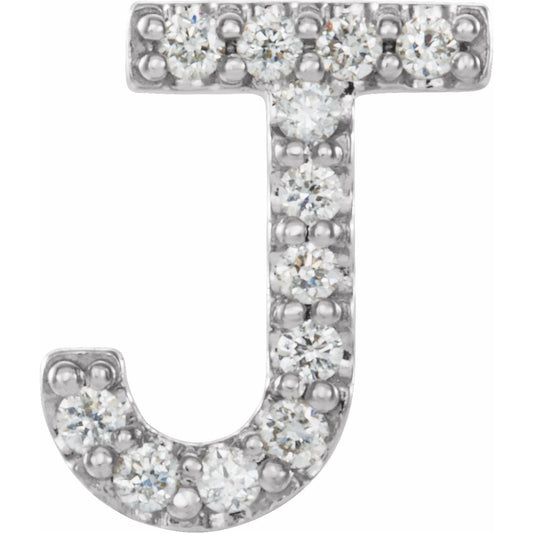 14K White .05 CTW Diamond Single Initial J Earring