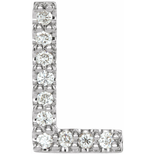 14K White .04 CTW Diamond Single Initial L Earring