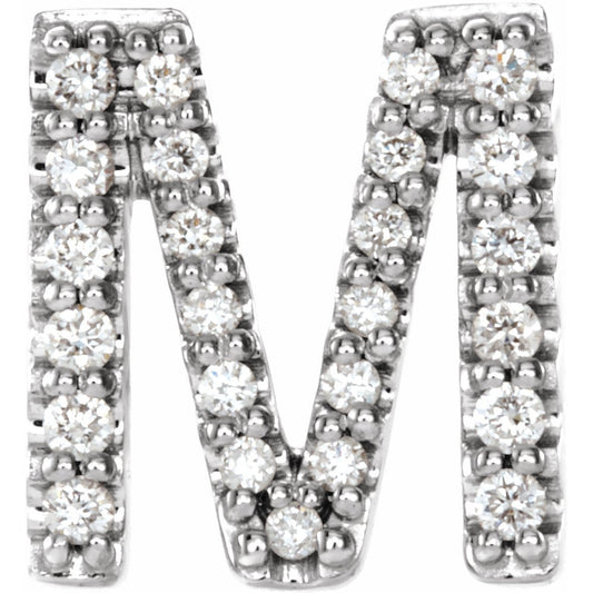 14K White .08 CTW Diamond Single Initial M Earring