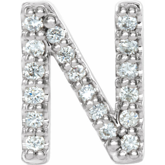 14K White .06 CTW Diamond Single Initial N Earring