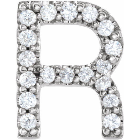 14K White .06 CTW Diamond Single Initial R Earring