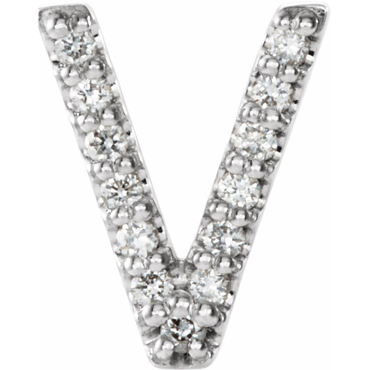 14K White .03 CTW Diamond Single Initial V Earring