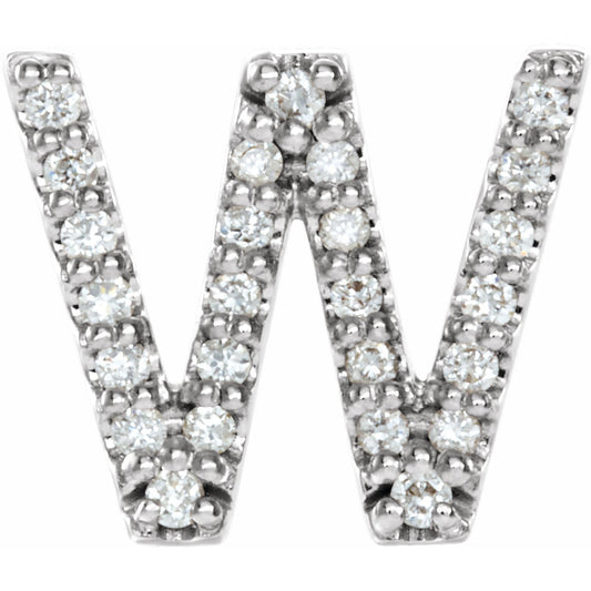 14K White .07 CTW Diamond Single Initial W Earring