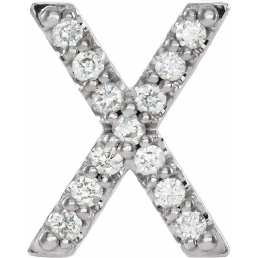 14K White .06 CTW Diamond Single Initial X Earring