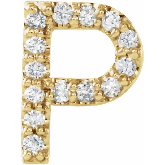 14K Yellow .06 CTW Diamond Single Initial P Earring