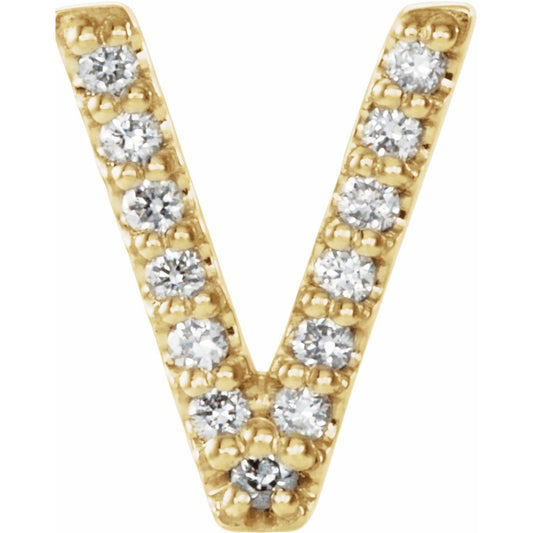 14K Yellow .03 CTW Diamond Single Initial V Earring