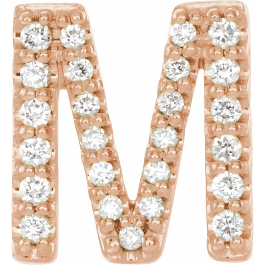 14K Rose .08 CTW Diamond Single Initial M Earring