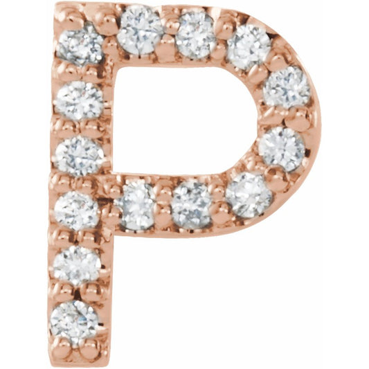 14K Rose .06 CTW Diamond Single Initial P Earring