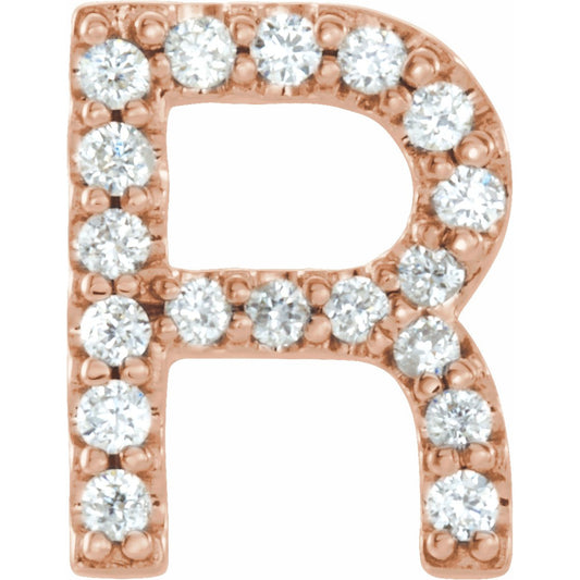 14K Rose .06 CTW Diamond Single Initial R Earring
