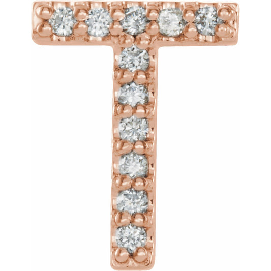14K Rose .04 CTW Diamond Single Initial T Earring