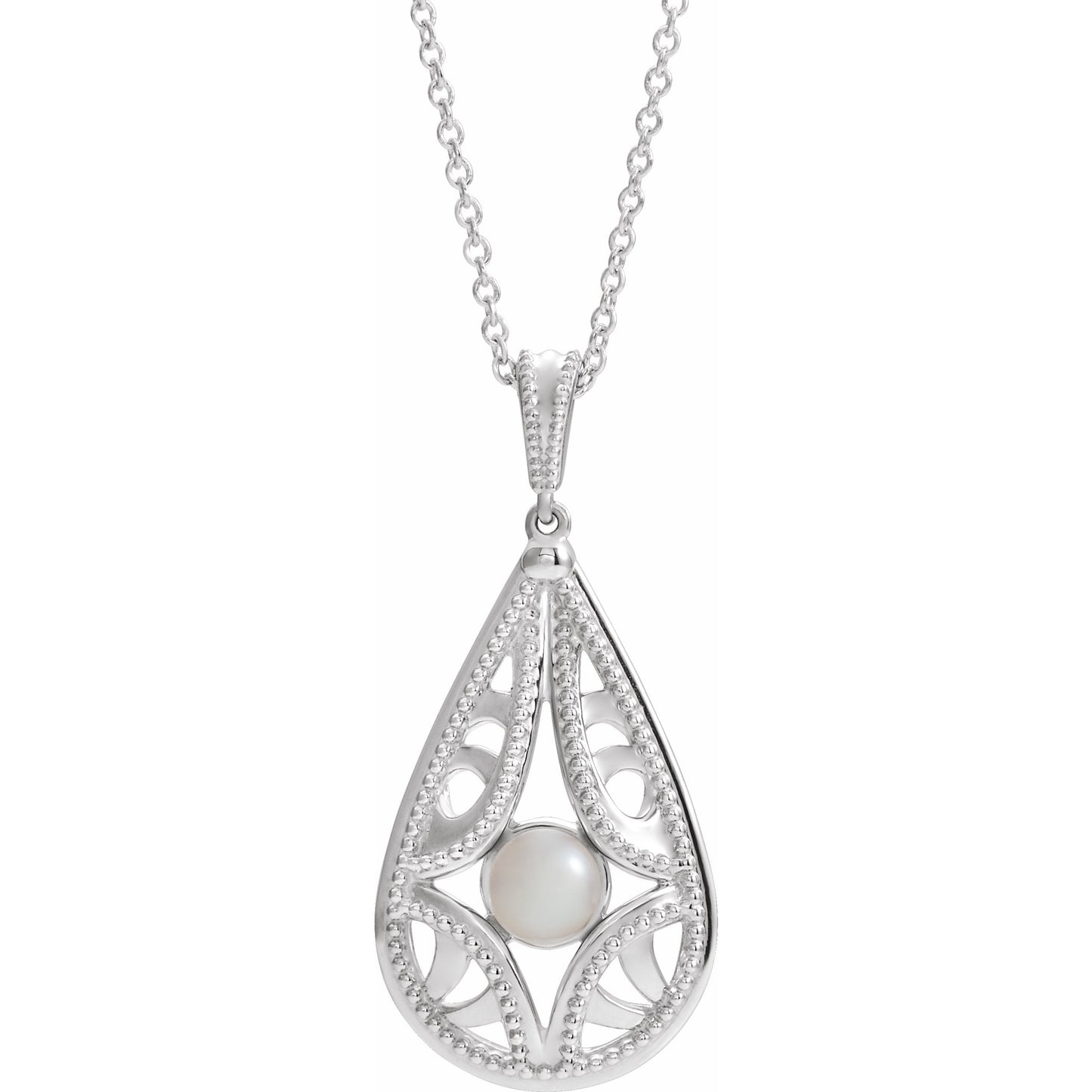 14K White Vintage-Inspired Freshwater Cultured Pearl 16-18 Necklace