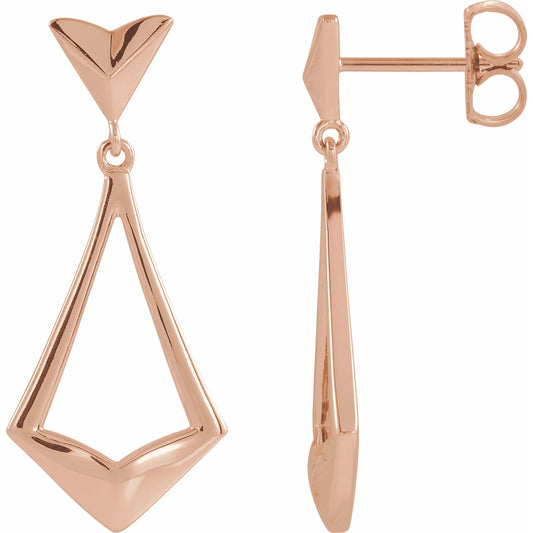 14K Rose Geometric Dangle Earrings with Backs