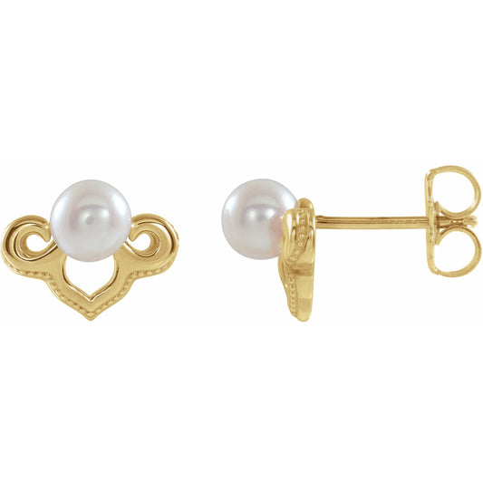 14K Yellow Freshwater Cultured Pearl Earrings