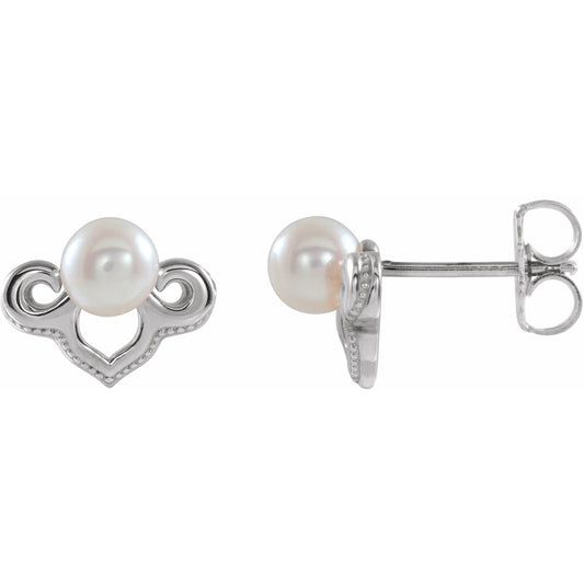14K White Freshwater Cultured Pearl Earrings