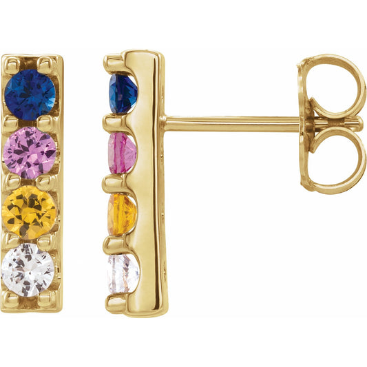 14K Yellow Multi-Color Sapphire Bar Earrings