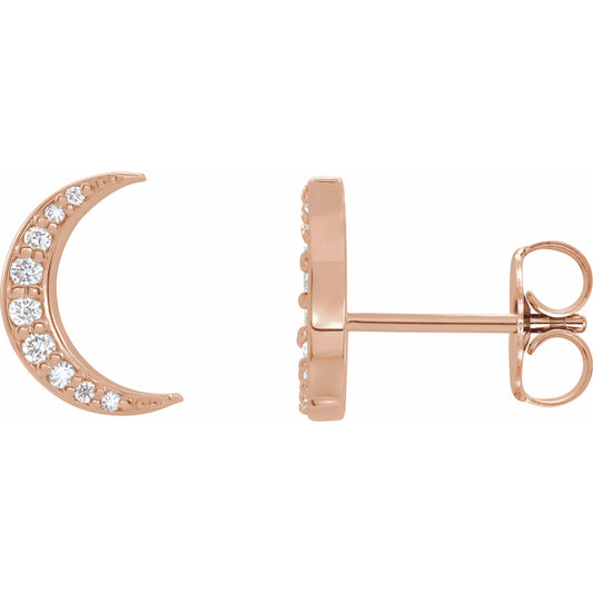 14K Rose 1/10 CTW Diamond Crescent Moon Earrings