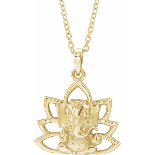 14K Yellow Ganesha 16-18 Necklace