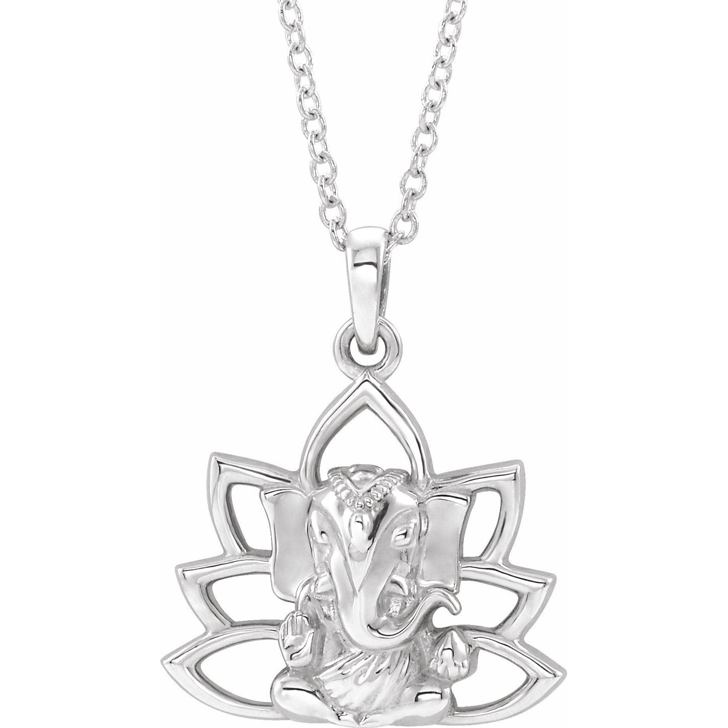 14K White Ganesha 16-18 Necklace