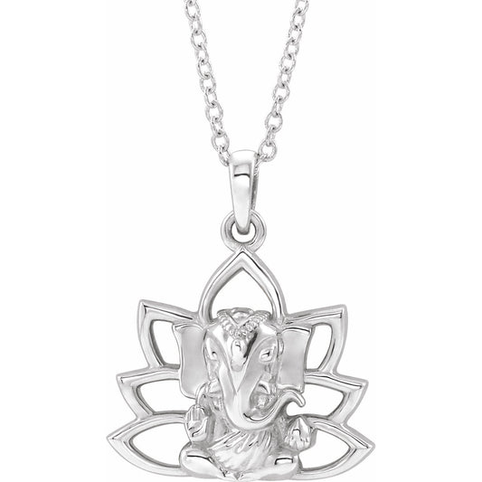14K White Ganesha 16-18 Necklace