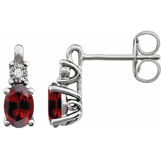 14K White Mozambique Garnet & .02 CTW Diamond Earrings