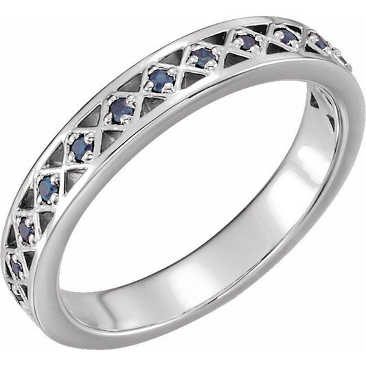 14K White Blue Sapphire Stackable Ring