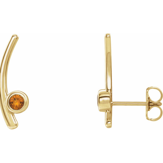 14K Yellow Citrine Ear Climbers