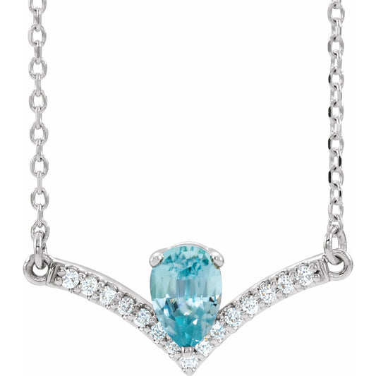 14K White Blue Zircon & .06 CTW Diamond 18 Necklace