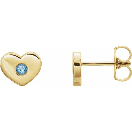 14K Yellow Aquamarine Heart Earrings