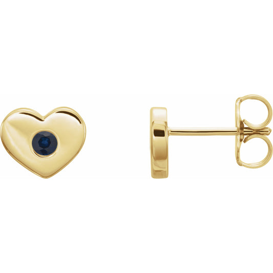 14K Yellow Blue Sapphire Heart Earrings