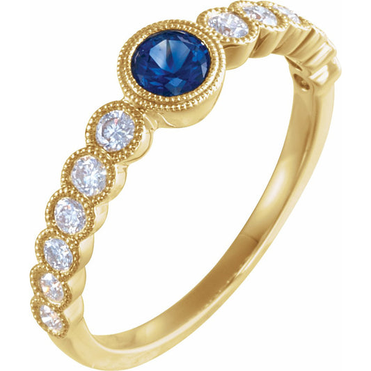 14K Yellow Blue Sapphire & 1/2 CTW Diamond Ring