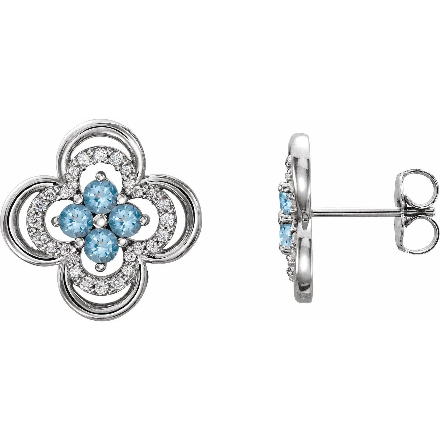 14K White Aquamarine & 1/5 CTW Diamond Clover Earrings