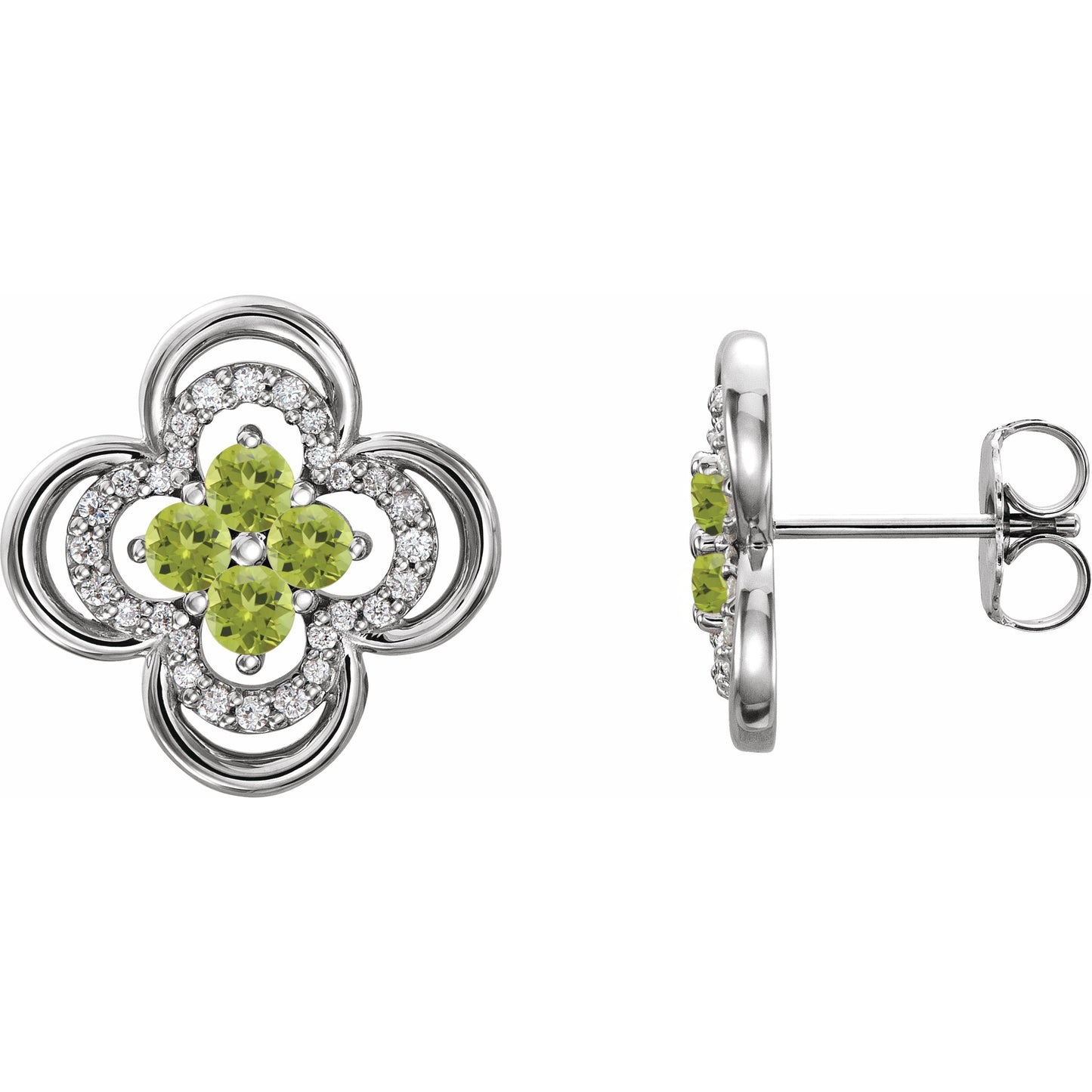 Platinum Peridot & 1/5 CTW Diamond Clover Earrings