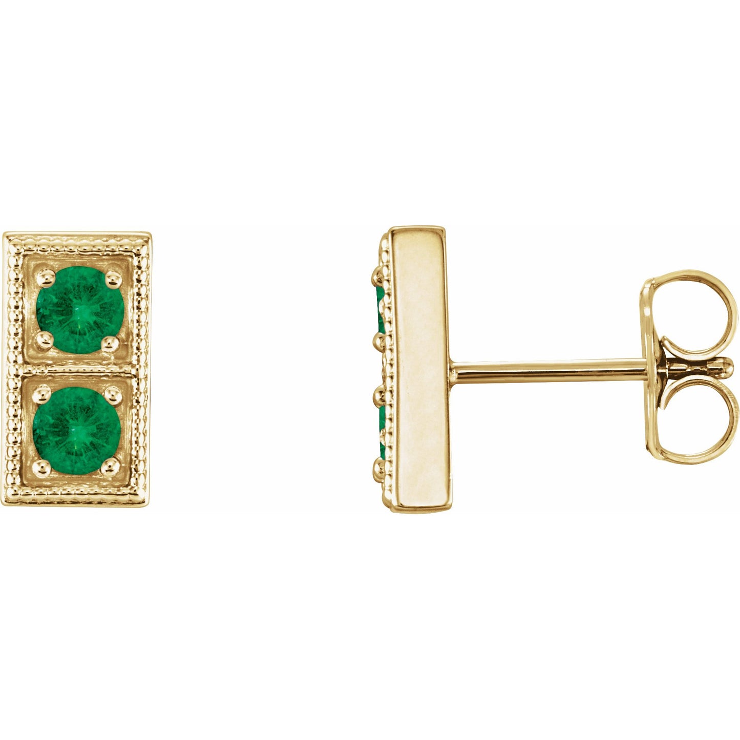 14K Yellow Emerald Two-Stone Earrings